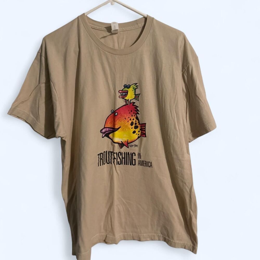 Tultex t-shirt unisex XL tan Trout Fishing in America band graphic tee